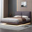 Grand lit plateforme tapissier avec lumière de capteur et 2 grands dossiers, élégant lit plateforme avec 2 ensembles de port USB et de douille sur chaque pied de lit arrière, gris-443183248-443183262