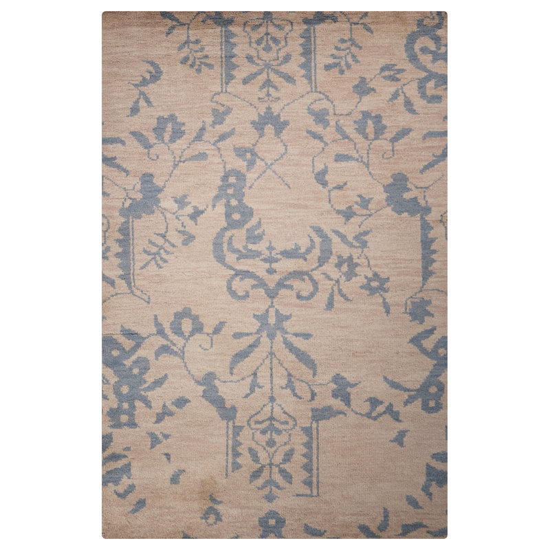 Tapis beige beige 100% laine fait à la main, Rectangulaire 8 pi x 10 pi
