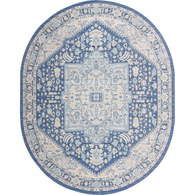 Tapis traditionnel bleu Matthei, Ovale 8 pi x 10 pi