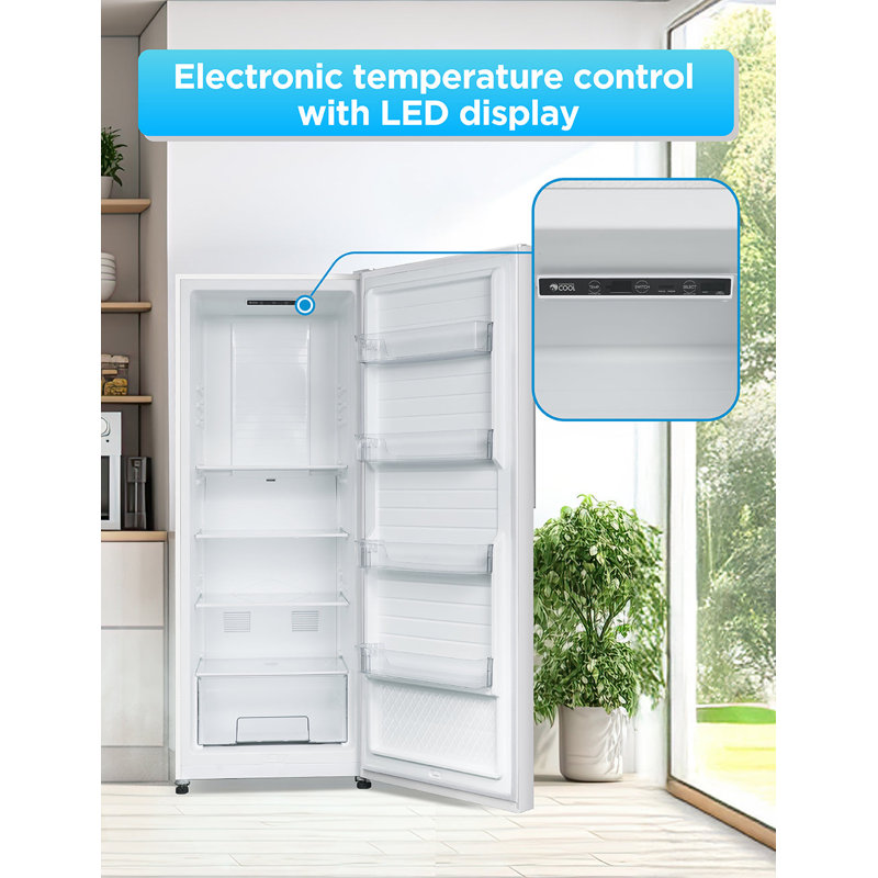 Commercial Cool 11.1 Cu. Ft. Convertible Freezer Refrigerator, Upright Fridge with Glass Shelves, Reversible Door, ENERGY STAR rated, Auto Defrost, CCUC1110GW, White