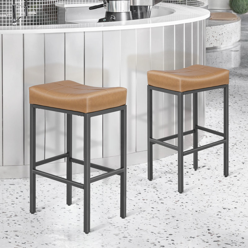 Backless Bar Stools Counter Stools With Footrest, Bar Stool (31.5” Seat Height), Camel
