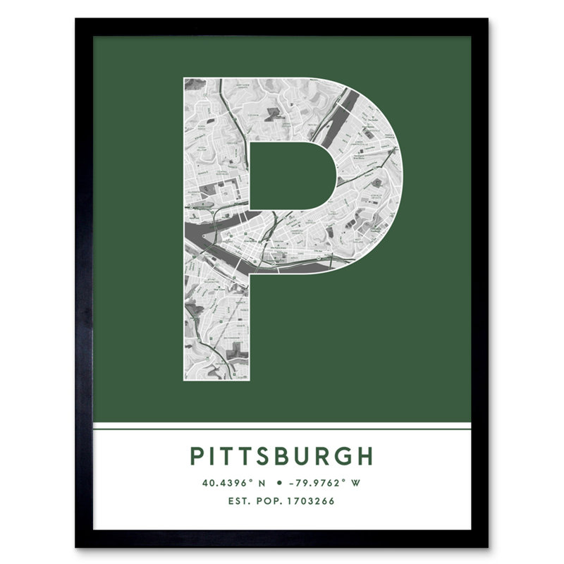 Pittsburgh Pennsylvania United States City Map Green 1 Piece Single Picture Frame Wall Art