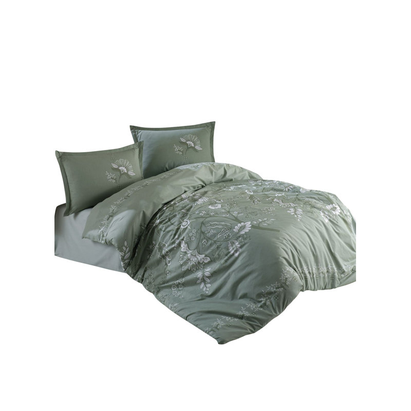 Quilt Cover Set, Mint, 102.4 x 86.6 inches | 100% Cotton Ranforce, 144 Thread Count | Includes 2 Pillowcases (19.7 x 31.5 inches) | Machine Washable, Elegant Design with Button Closure