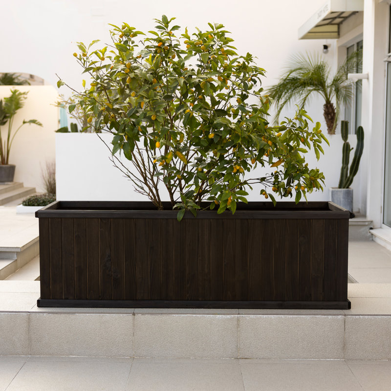 Boîte à fleurs rectangulaire en cèdre massif avec trous de drainage Barros, Noir, H 22,5 po x l 72 po x P 22,5 po