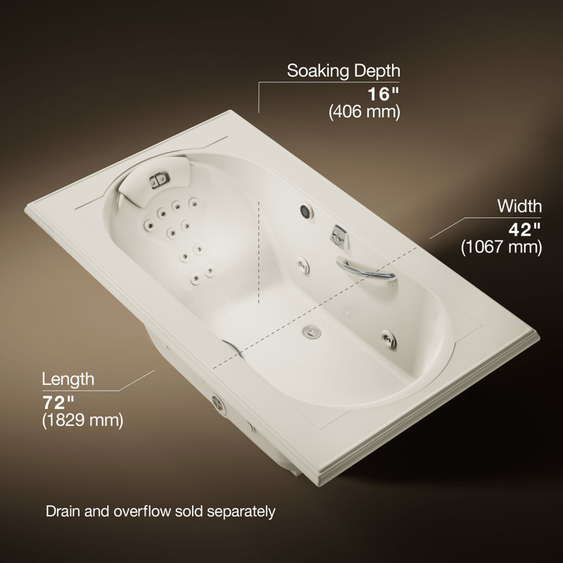Memoirs 72" x 42" Drop In Combination Acrylic Bathtub, Biscuit