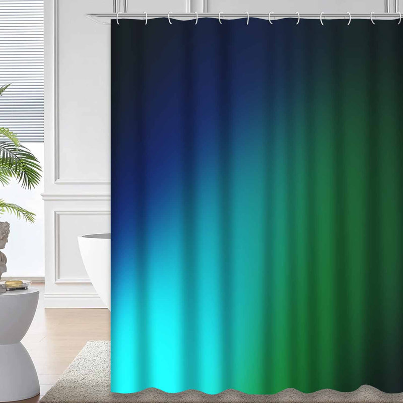 Rideau de douche bleu-vert à pois abstraits avec 12 crochets, L 72 po x l 84 po