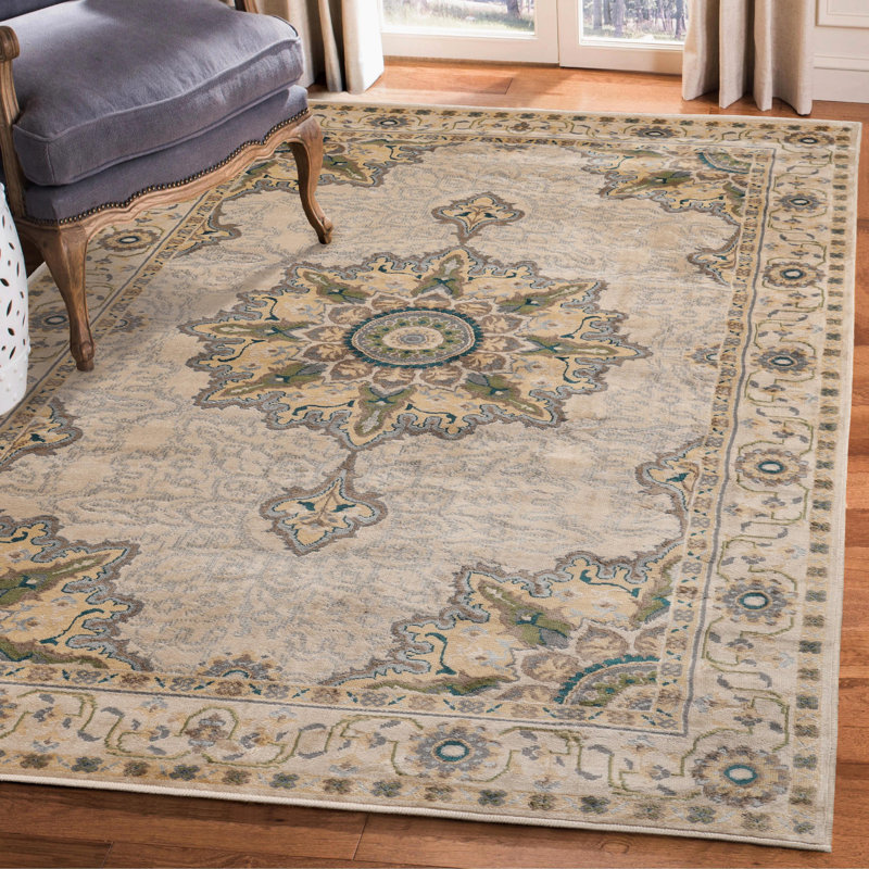 Tapis d'intérieur à médaillon 100% polypropylène Edeline, Rectangulaire 8 pi x 10 pi