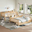 Lit simple superposé au dessus d'un lit double avec rangement, garde-corps courbés et tablettes latérales, structure en bois massif, aucun sommier nécessaire, finition naturelle-134275276-134275274
