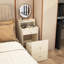 Ensemble de coiffeuse 3 en 1 avec miroir et lumière, petit ensemble de coiffeuse avec station de recharge, 2 tiroirs et espace de rangement ouvert, avec tabouret rembourré, bureau de coiffeuse compact-1105112700