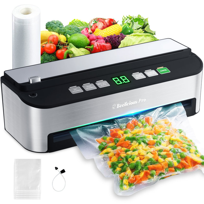 Beelicious 85KPA Vacuum Sealer Machine, 8-IN-1 Fully Automatic with Bags Storage, Built-in Cutter, Moist Mode, Air Suction Hose & Digital Countdown