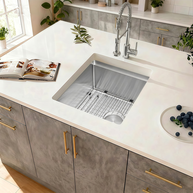 16''L X 18''W Workstation Undermount 16 Gauge Stainless Steel Bar Sink With Accessories, Stainless Steel