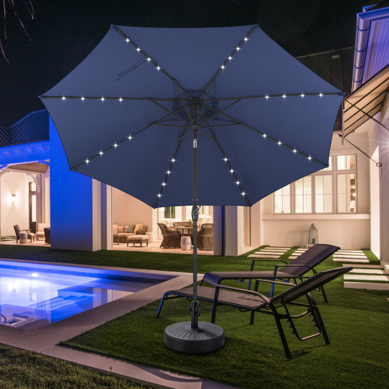 Parasol de marché illuminé 10 pi avec plage 8 côtes, Marine
