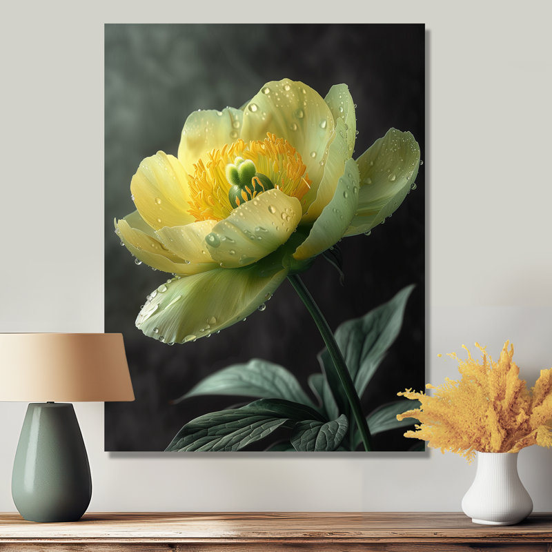 «Yellow Green Elegant Emblem Pe pivons», impression d'art mural pivoines, H 12 po x l 20 po, Sans cadre