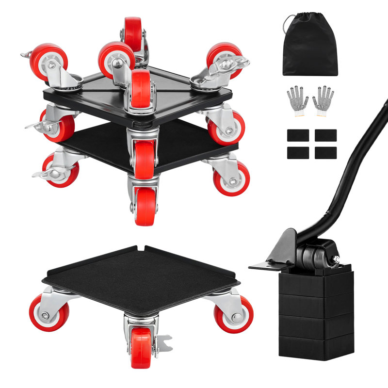 Furniture Dolly Heavy Duty Furniture Mover with 5 Wheels 1200 lbs Capacity, Silver/Black/Red