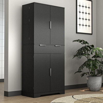 72" Fluted Freestanding Pantry Cabinet with Drawers & Adjustable Shelves – Black by Red Barrel Studio