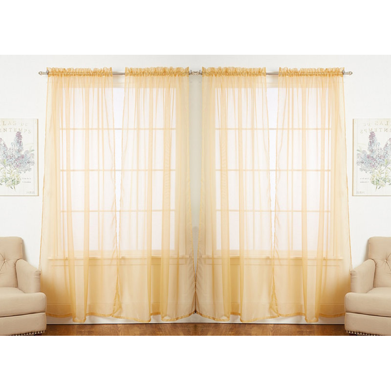 Solid Color Sheer Rod Pocket Curtain Panels, Gold
