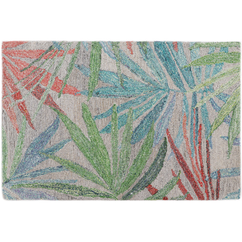 Palm Party Hand Tufted PET Indoor/Outdoor Rug in Gray/Blue/Pink, Rectangle 2' x 3'