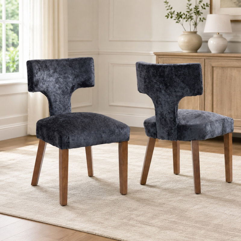 Chaises de salle à manger rembourrées avec structure en bois massif et sièges en chenille, Gris
