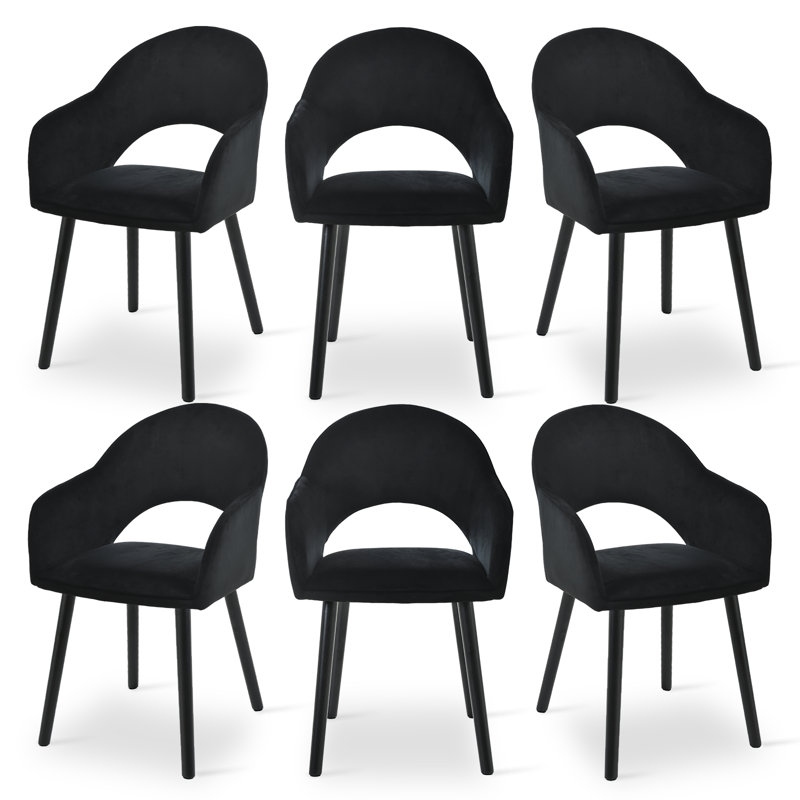 49.5cm H Modern Solid Wood Legs Upholstered Dining Chair with Arm, Black Velvet/Black