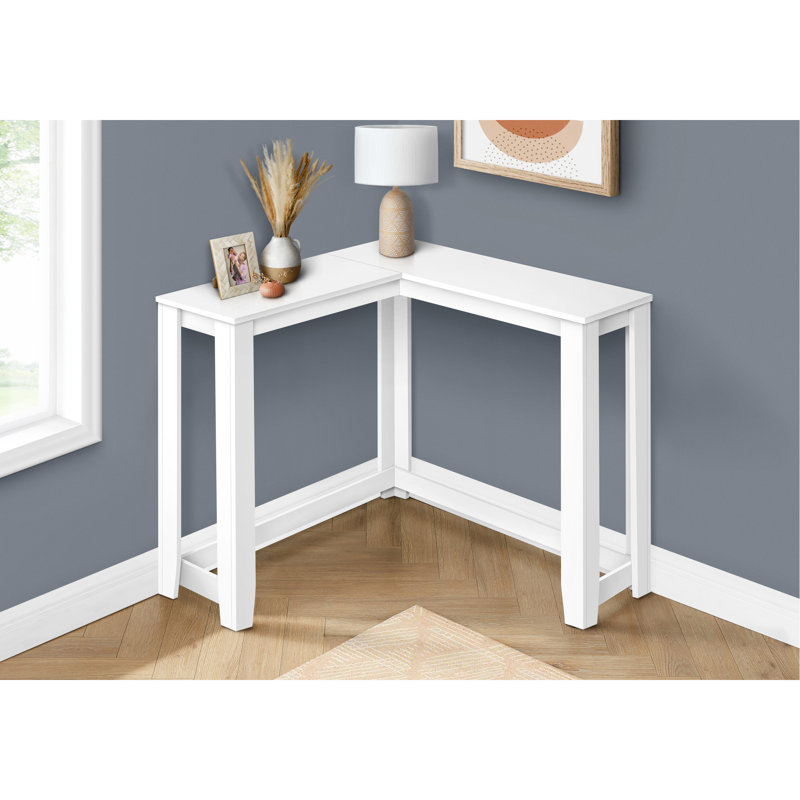 Table de coin d'angle étroite en stratifié blanc, console d'appoint pour le salon et la chambre à coucher, console de chambre à coucher de construction stable,