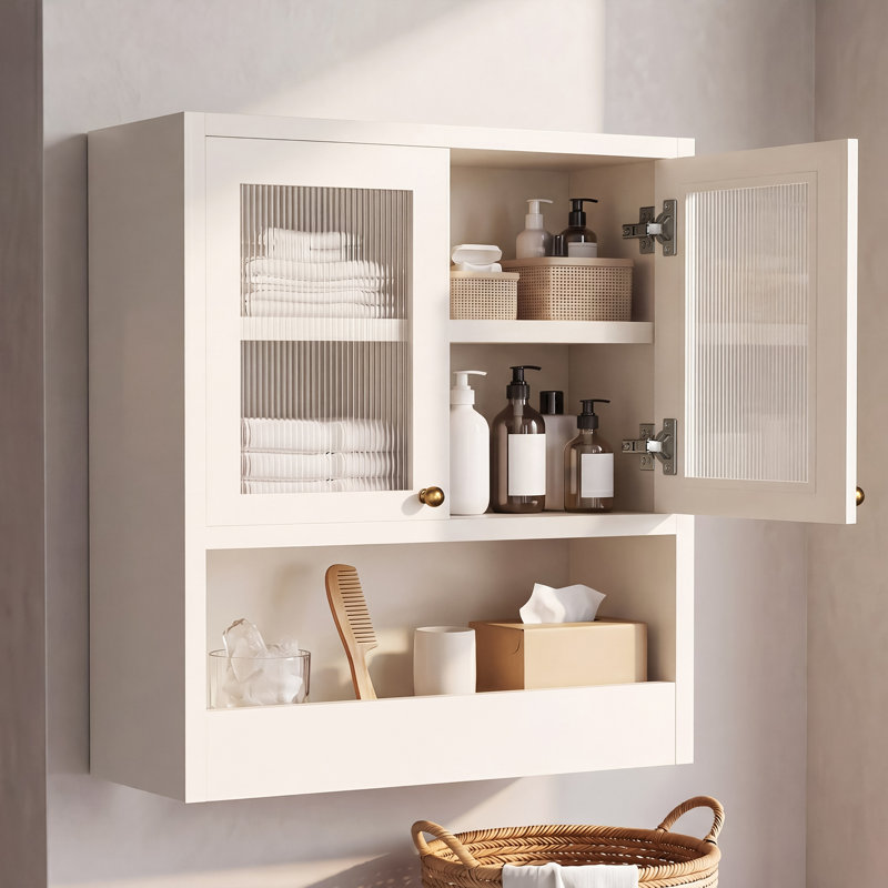 Armoire murale de salle de bain avec portes en acrylique, White