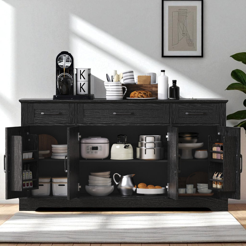 Buffet de ferme de 55 po de largeur avec tablettes réglables, Noir