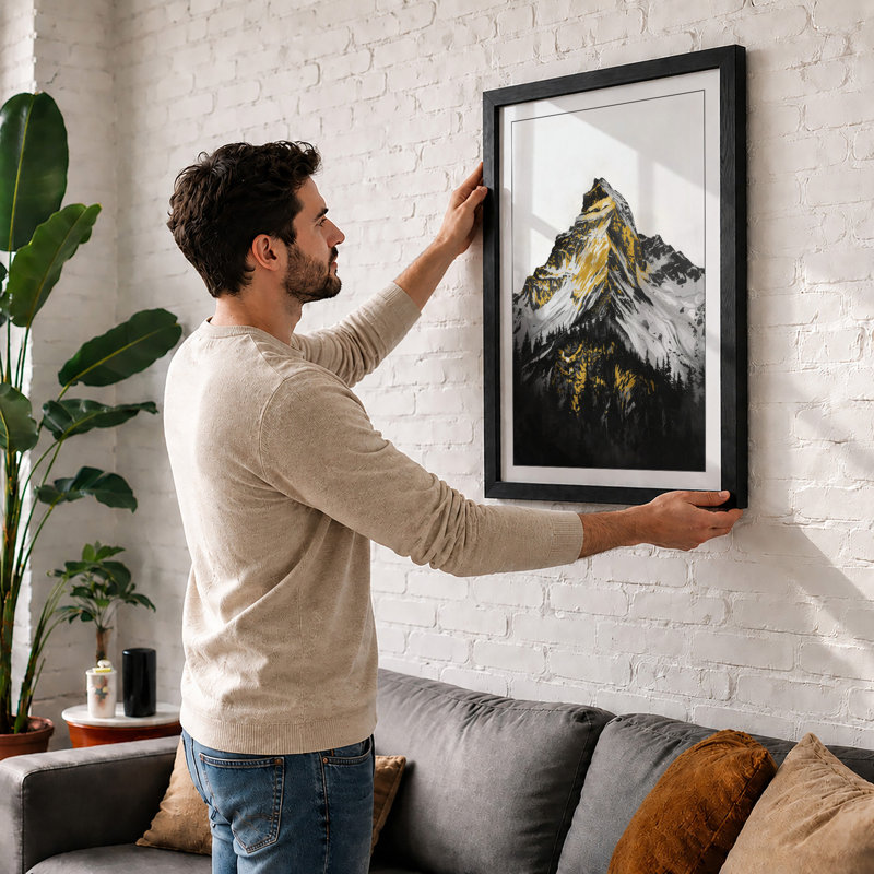 Mountain At Sunrise Minimalist - Print, Black, A3 - 42.0 x 29.7 cm