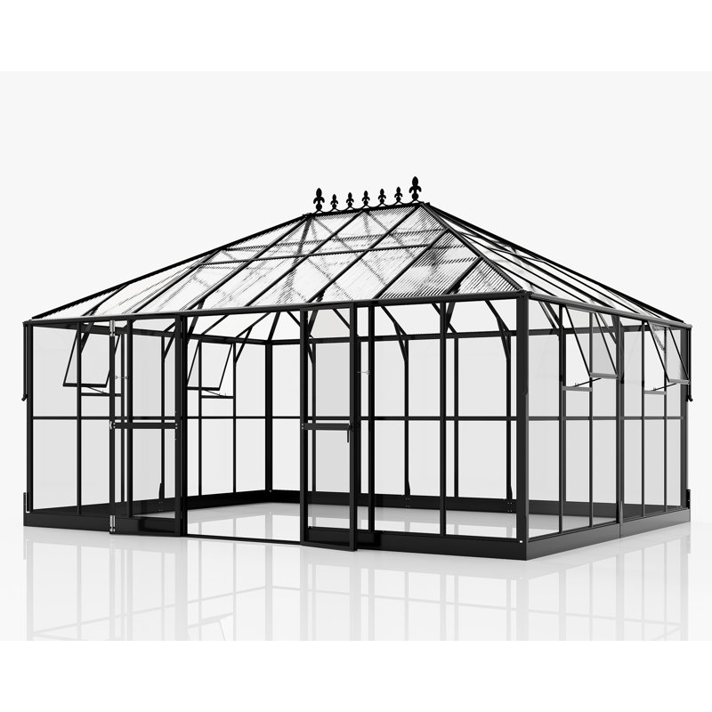  Grower’s Haven Polycarbonate Greenhouse with Clear Panels- 6 FT Wall Height Outdoor Aluminum Greenhouses with 2 Vents, Double Doors with Hook, Walk-in Greenhouse for Backyard Garden