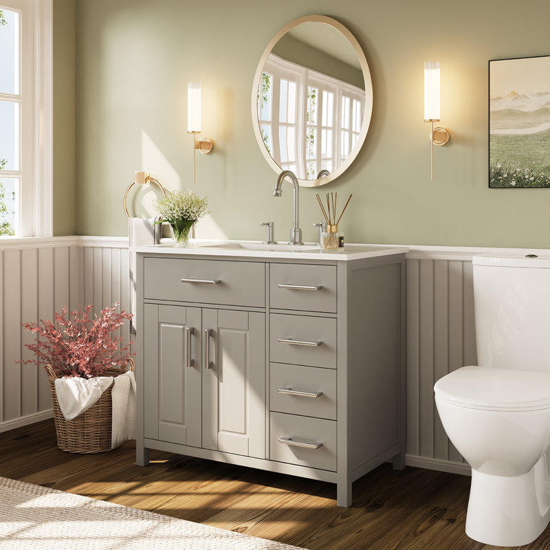 Ensemble de meuble-lavabo simple 36 po Mexia, Gris, Argent