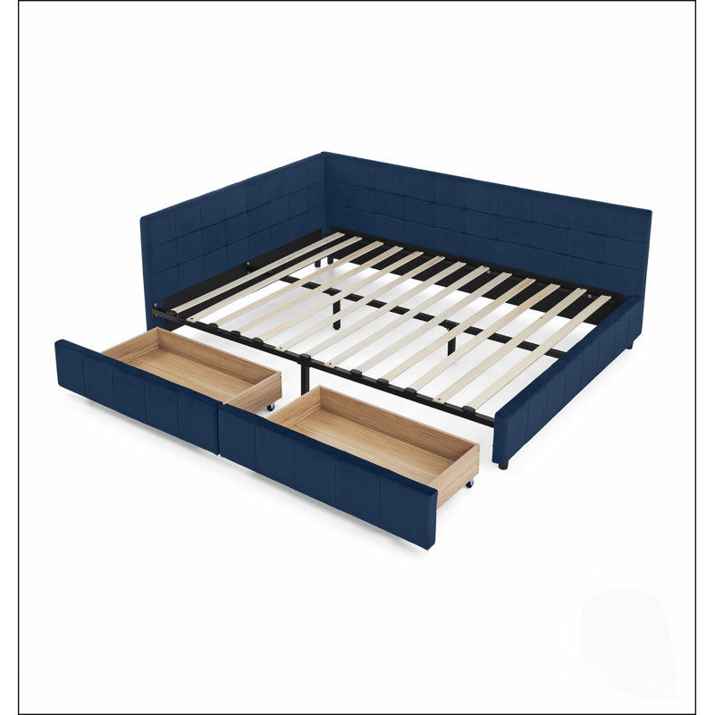 Cadre de lit capitonné en velours Queen Size avec rangement et dossier confortable, idéal pour la chambre et le salon