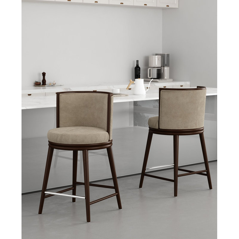 Evalyn Modern Textured Chenille Upholstered Beech Wood Counter Stool in Natural, Natural, Counter Stool (26.3" Seat Height)