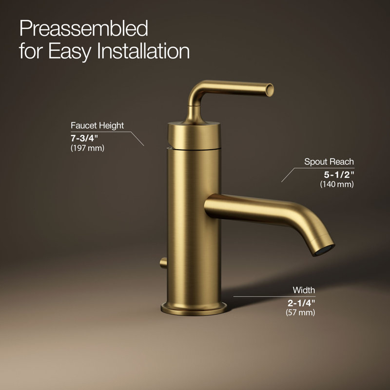 Purist® Single Hole Bathroom Faucet with Drain Assembly, Vibrant Brushed Moderne Brass