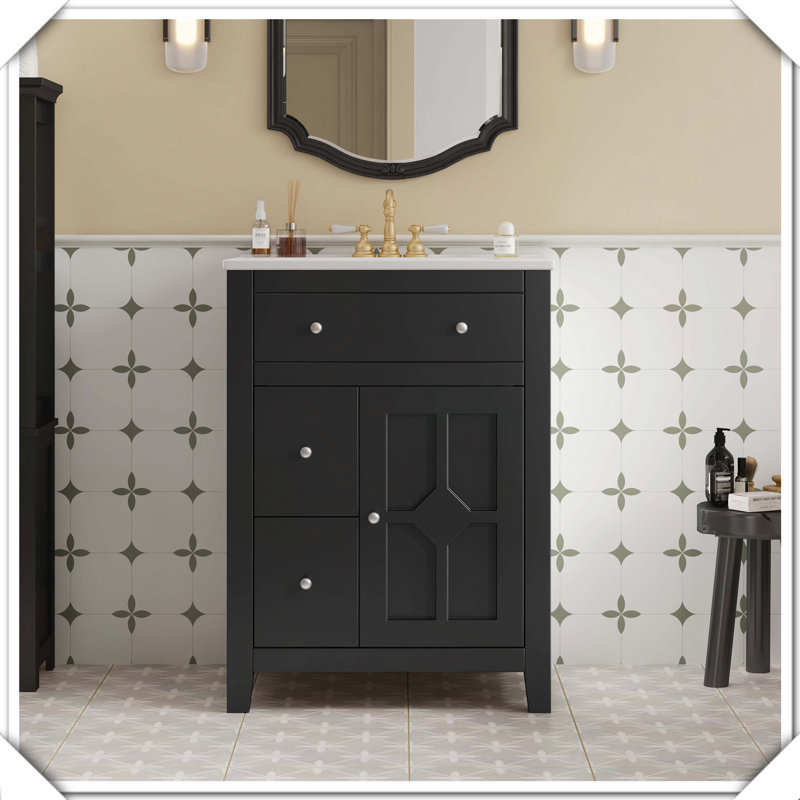 Meuble-lavabo moderne avec tiroirs en céramique, Noir