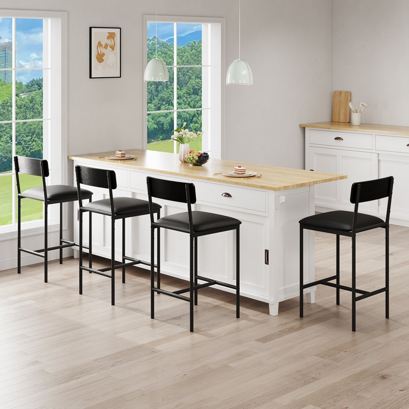 4 pcs Brown 37 inch Bar Stools Kitchen Bar Stools with Footrest PU Upholstered Counter Height Barstools Bar Chairs with Back for Kitchen Island