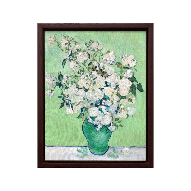 Van Gogh - Roses, Canvas, 08"H x 10"W, Brown Framed