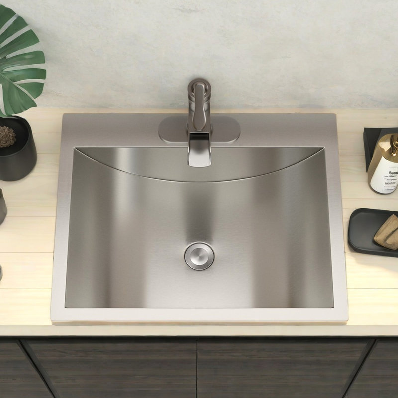 Lavabo de salle de bain en acier inoxydable 21 po x 17 po avec bonde escamotable - construction, évier à finition nano, résistance supérieure