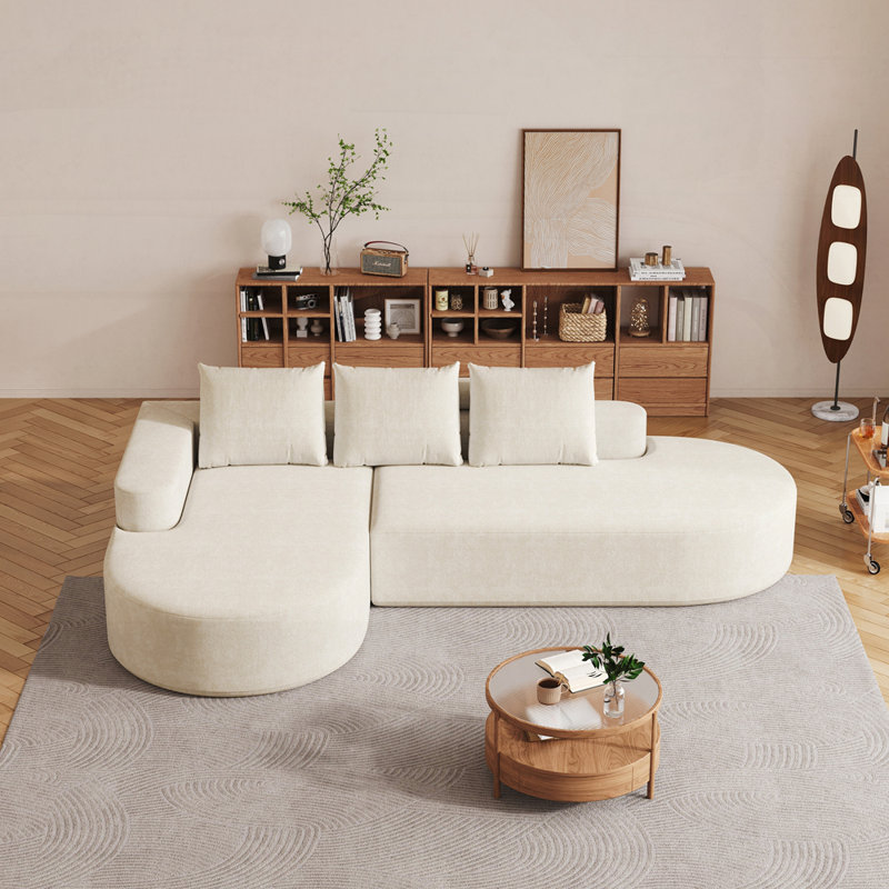 Boneless Elegant Rounded Sofa with High-Resilience Chenille Fabric and Extra-Wide Seating for Comfort and Style, Beige
