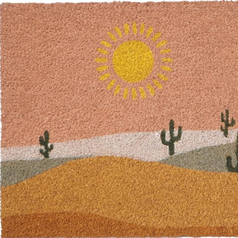 17" X 29" Brown Orange And Yellow Cactus Outdoor Coir Door Mat