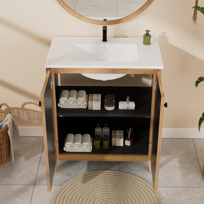 Armoire de plancher pliante 30 pouces avec évier en céramique - Installation brevetée en 1 minute, peu encombrante et facile à assembler
