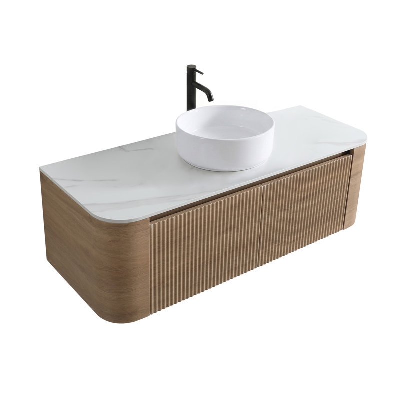 Wall Mounted With Stone Top, Chêne miel, 48 po, Blanc pur