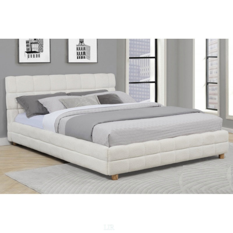 Grand lit plateforme Modern Modern, structure de lit rembourrée en tissu polaire doux, Blanc