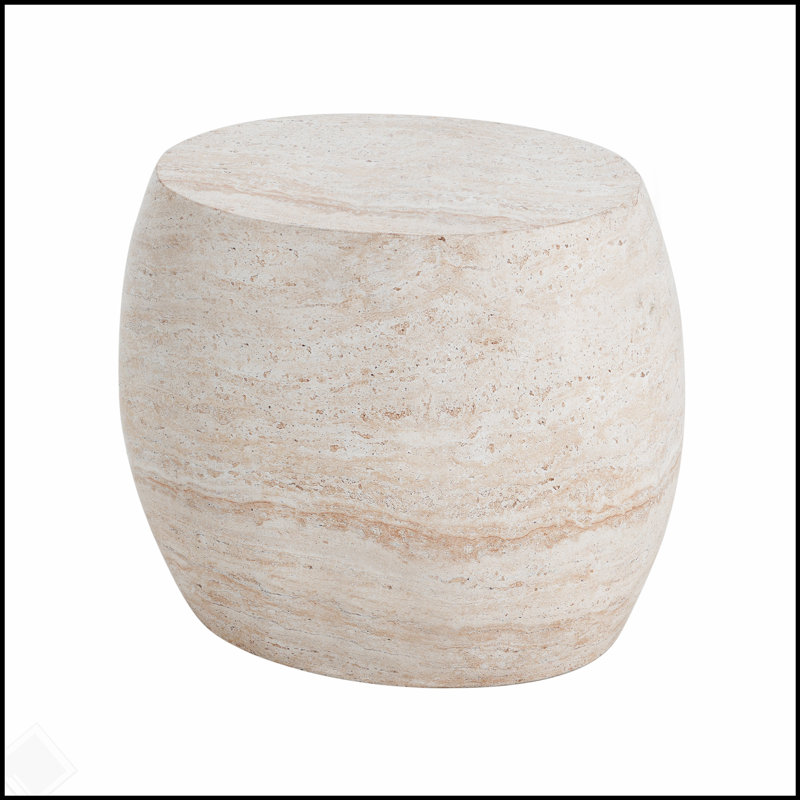 Table d'appoint extérieure / intérieure en béton léger, finition ovale en travertin pour une touche élégante et durable