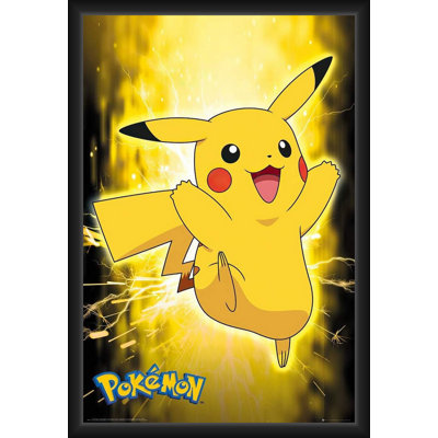  Offert sous licence officielle - Pikachu Neon - affiche d'art encadrée - 24 x 36 po - cadre en bois d'ingénierie robuste avec verre plexi - prêt à être accroché