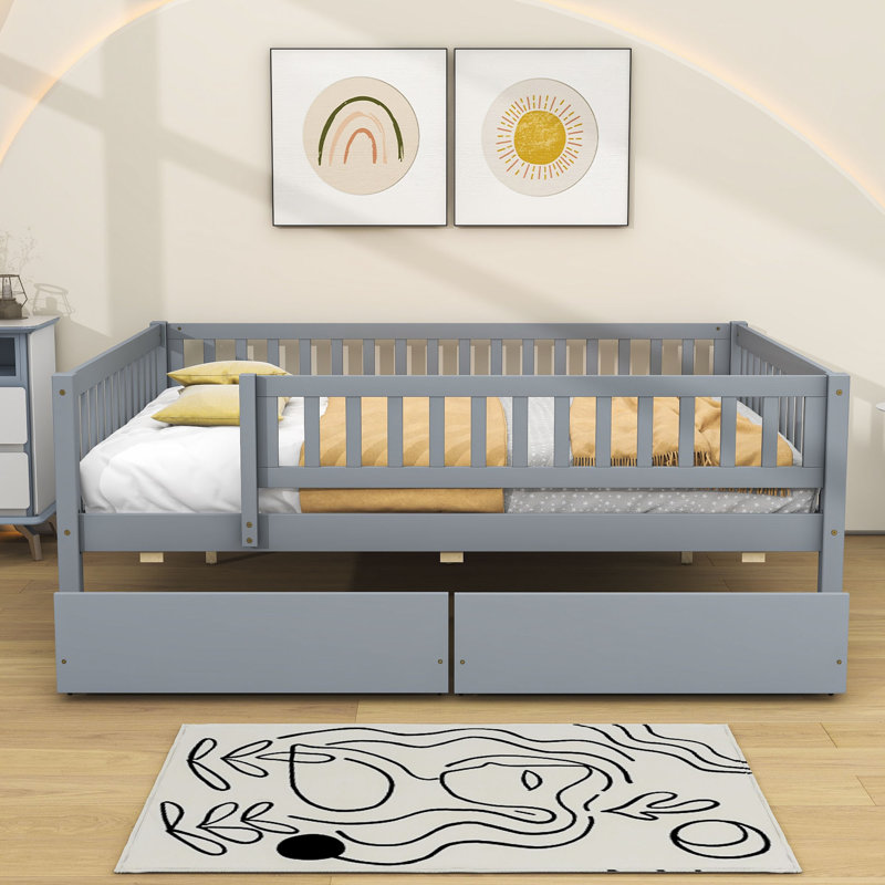 Lit de jour en bois Rowanne, Gris, Double