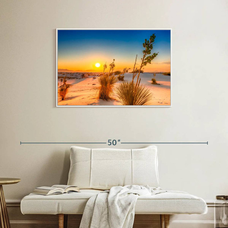 Coucher de soleil White Sands, Cadre flottant blanc, 37 po x 25 po