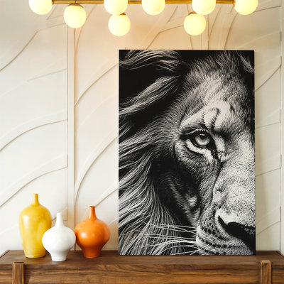 Visage de lion noir et blanc, impression sur toile, Portrait animalier, impression sur toile, art animalier noir et blanc pour le salon, bureau de la chambre à coucher, mur de la galerie du couloir, appartement
