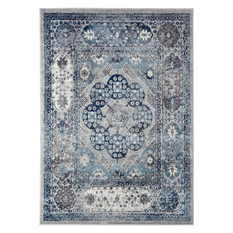Tapis gris tissé à la machine 5 pi x 7 pi Medallion