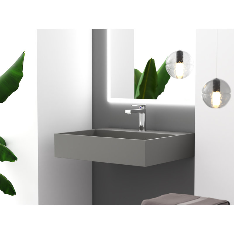 Juniper 24" Wall Mounted Solid Surface Floating Bathroom Sink with Concealed Drain - Gray, Gray