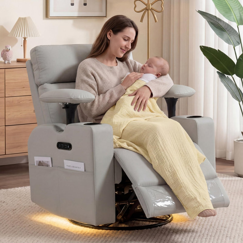 Rocking Chair Nursery With Adjustable Armrests&Headrest,Power Glider Recliner Nursing Chairs For Breastfeeding, Gray