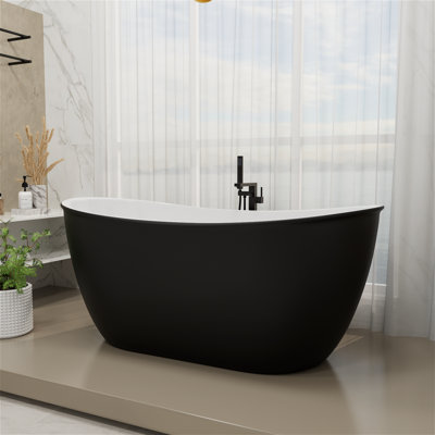 Baignoire autoportante ovale en acrylique de L 59 po x l 28 po avec double conception de bonde avec drain et trop-plein chromés, luxe inspiré du spa pour les salles de bain modernes